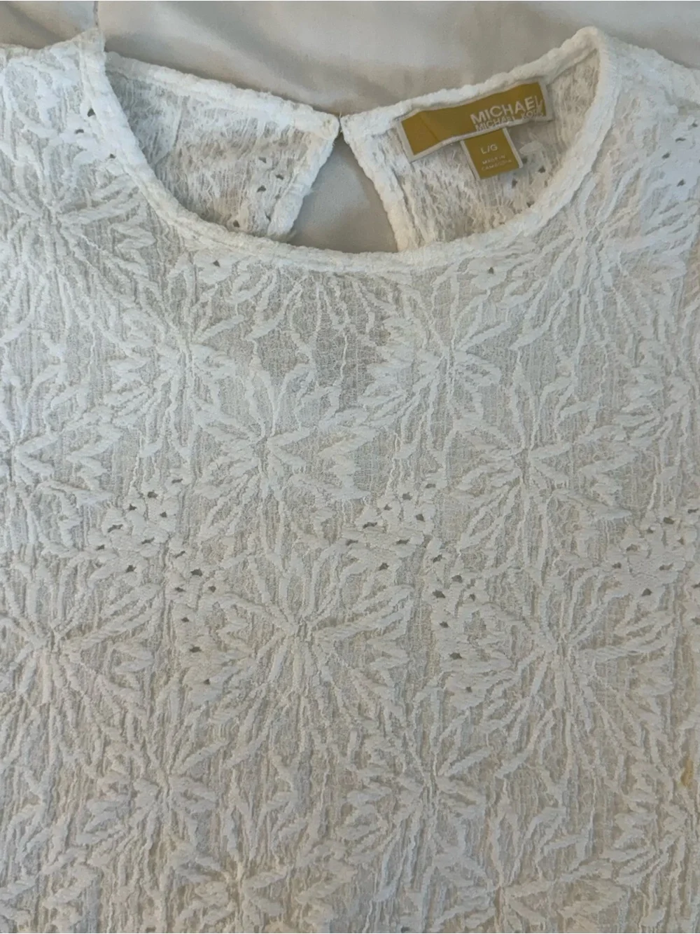 Michael Kors White Lace Cropped Top with Short Sleeves